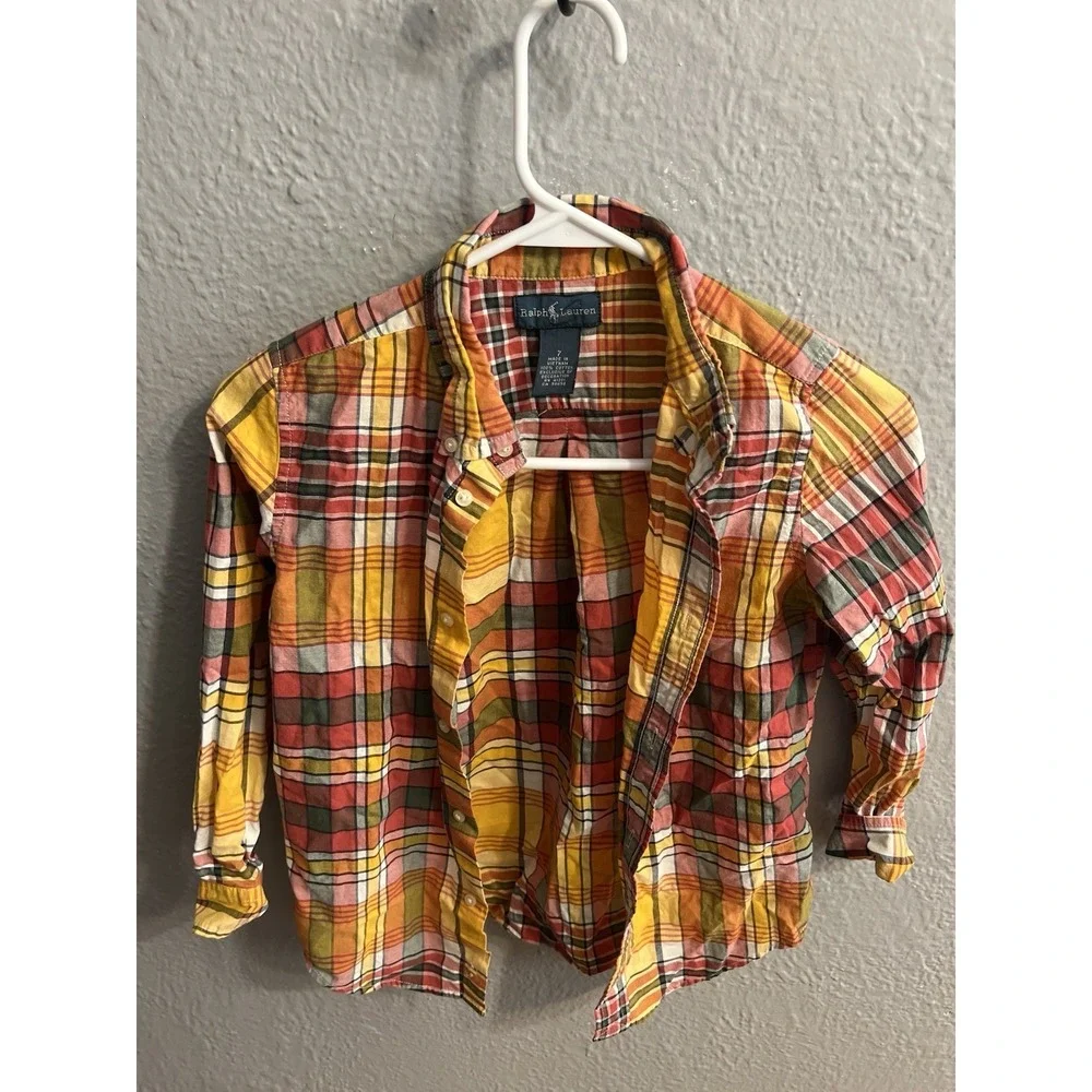 Boys Ralph Lauren blue yellow Plaid  long sleeve Button Up‎ size 7
